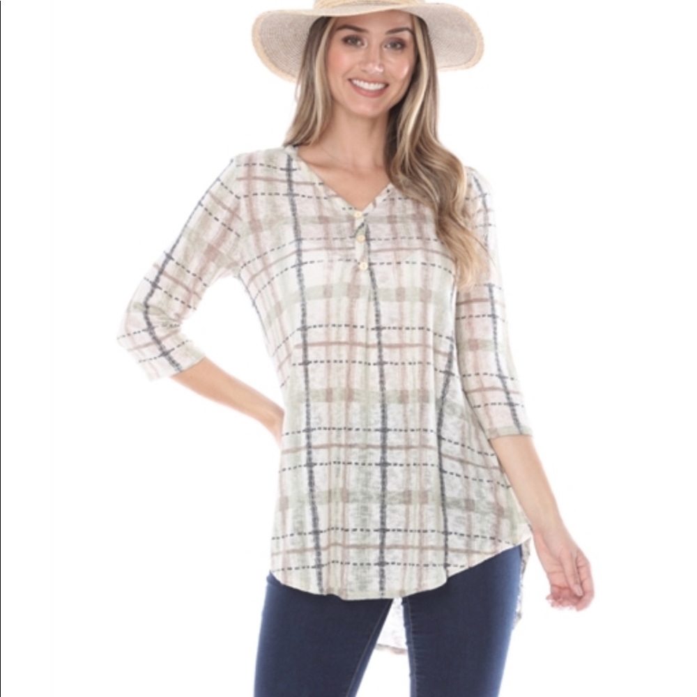 🔥Olive Ivory Plaid Tunic Top